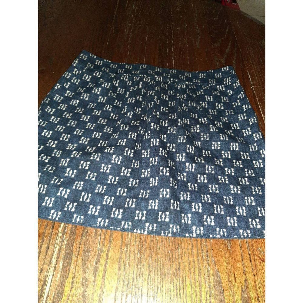 Size 8 Gap Blue Off White Geometric Pattern Cotton Rear Zip Mini Skirt w/Pockets